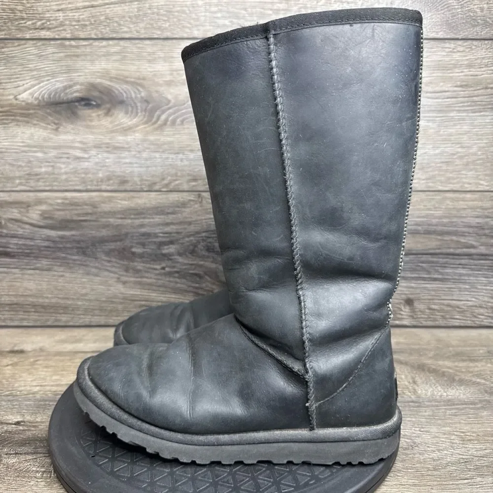 UGG Classic Tall Black Leather Boots Womens Size 6 S/N 1006591